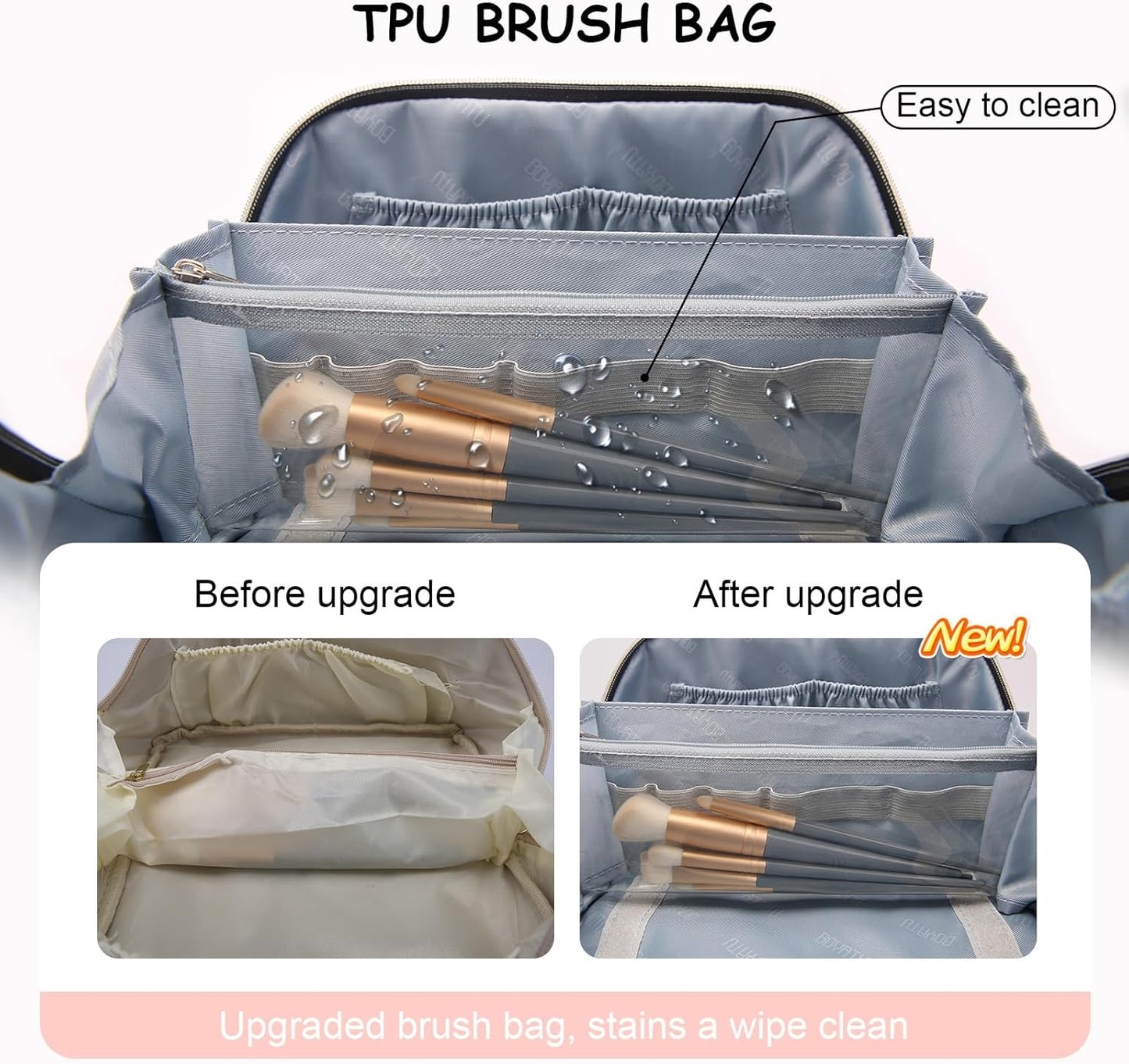 Travel Makeup Bag Organizer Cosmetic Bag: 3 Pcs Set Make up Bags for Women with Handle - Waterproof Vegan Leather Toiletry Bags with Comparments (C-05-Pink)