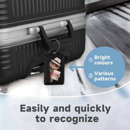 2 Pack Leather Luggage Tag for Suitcase Funny Cat Passport Airline Ticket Unique Travel Tags with Privacy Cover ID Label & Stainless Steel Loop for Men and Women Baggage