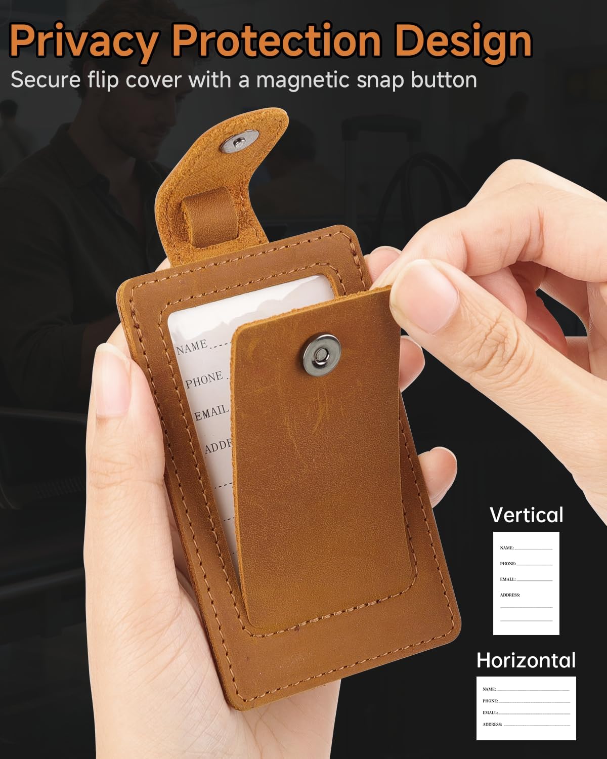 Premium Genuine Leather Luggage Tags for Suitcases - Quick Release, Privacy Protection, Elegant and Durable, Travel Essential Luggage Tag - 2 Pack Brown