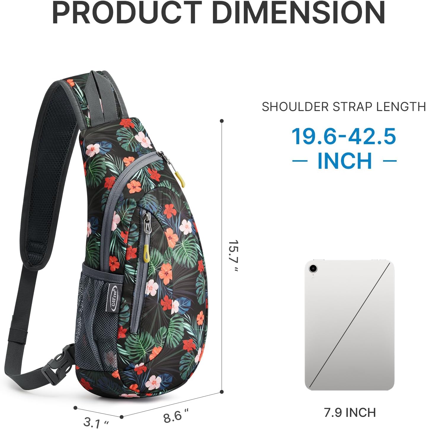 G4Free Sling Bag for Men Women, Small Crossbody Backpack Lightweight Chest Shoulder Bags for Travel, Outdoor and Sports (Flower Black)