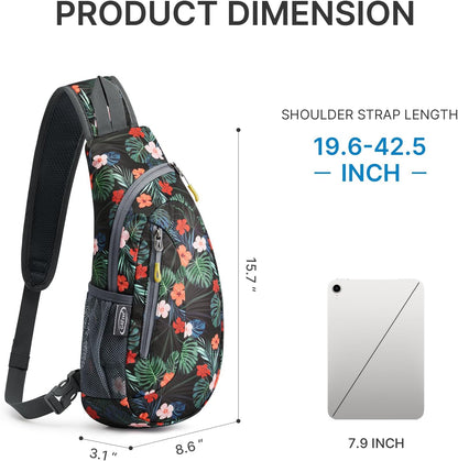 G4Free Sling Bag for Men Women, Small Crossbody Backpack Lightweight Chest Shoulder Bags for Travel, Outdoor and Sports (Flower Black)