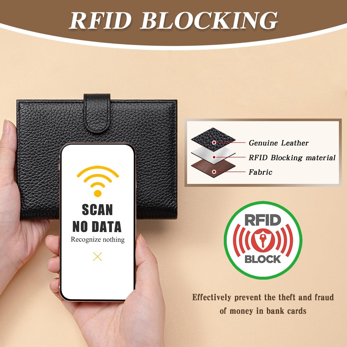 Passport Holder for Travel Women RFID Blocking Genuine Leather Passport Wallet with Card Slots, Zipper Coins Pocket, Cash Holder, Black