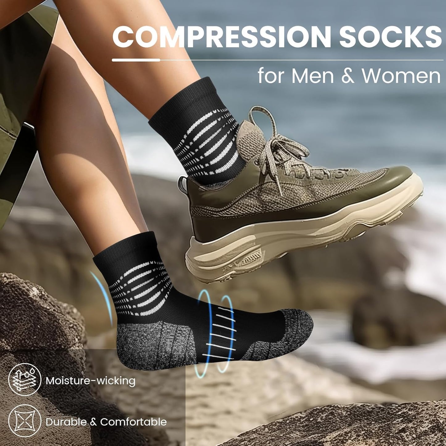 IRAMY Ankle Compression Socks for Men Athletic Running Socks with Cushioned Support 3 Pairs