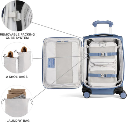 Travelpro VersaPack+ Lightweight Softside Expandable Carry on Luggage, 8 Spinner Suitcase, TSA Lock, Men and Women, Carry On 21-Inch, Elemental Blue