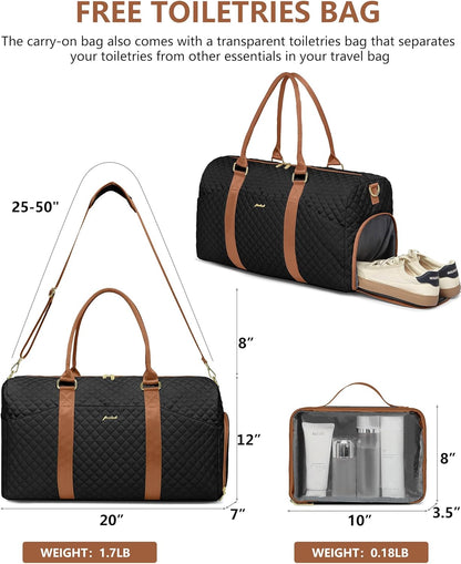 Women Duffle Weekender Travel Bag: Large Duffel Bags with Shoe Compartment Carry On Overnight Tote with Wet Pocket Traveling Weekend Gym Yoga Hospital Bag for Womens Black Brown