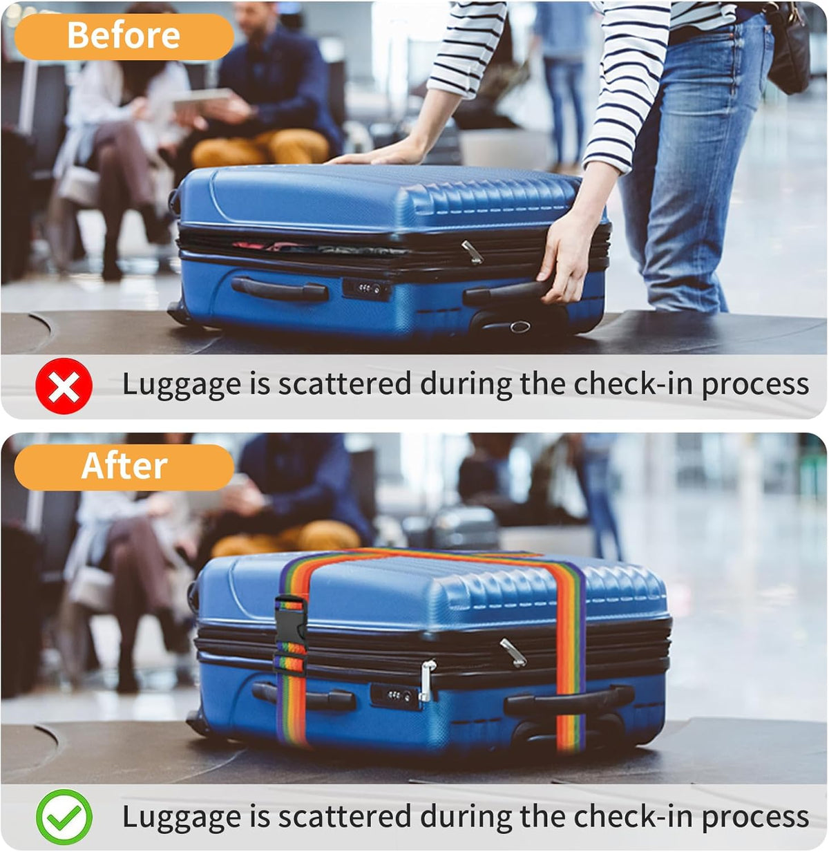 BILIONE 4 Pack Luggage Straps 79" Long Belts Keep Suitcase Secure While Traveling, TSA Approved Add a Bag Premium Accessory for Travel Bag Closure (2PCS Blue + 2PCS Rose Pink)