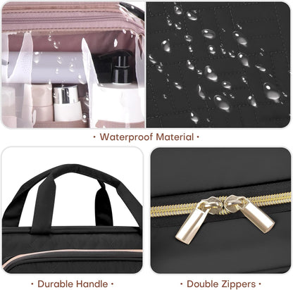 8L Travel Toiletry Bag with Jewelry Organizer for Women - 2.1 GAL Water-resistant Makeup Cosmetic Bag With Hanging Hook for Accessories Shampoo Full-size Container, Black