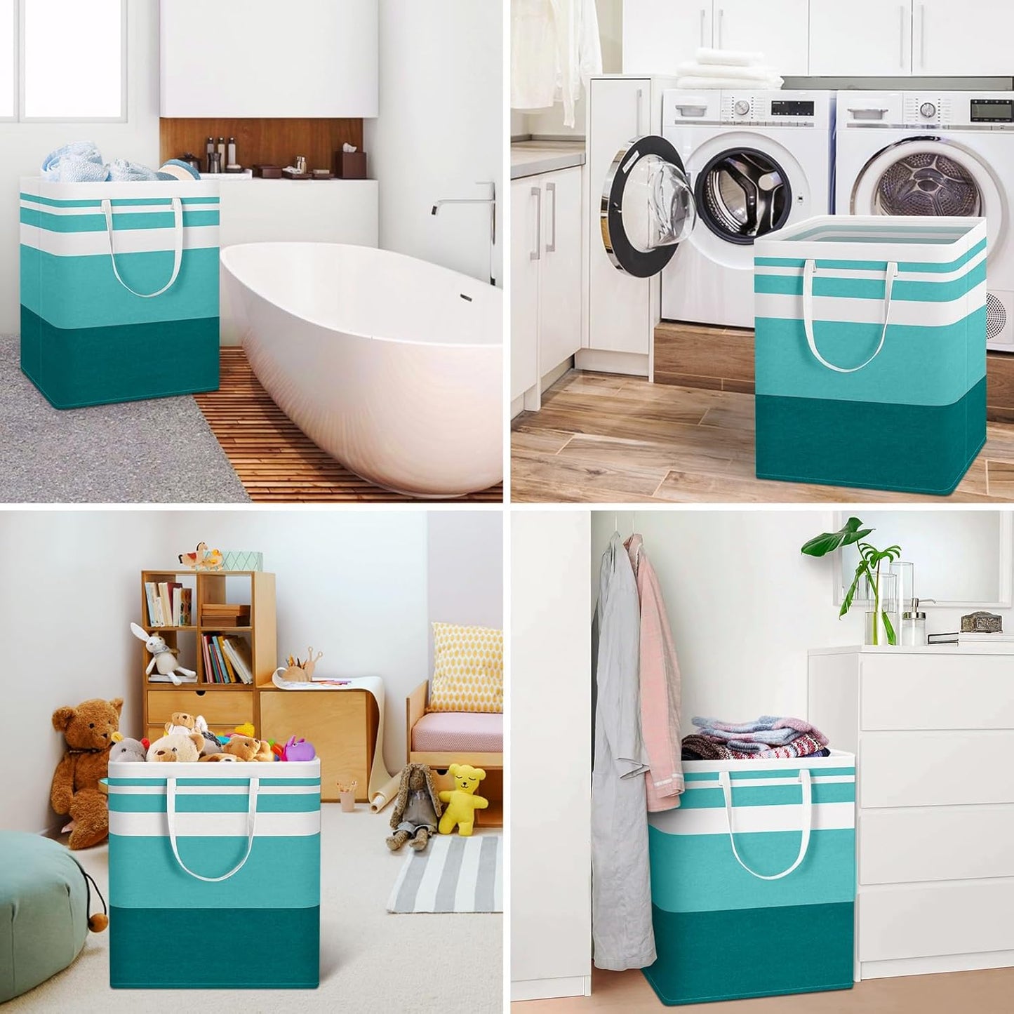 HomeHacks 2-Pack Large Laundry Basket, Waterproof, Freestanding Laundry Hamper, Collapsible Tall Clothes Hamper with Extended Handles for Clothes Toys in the Dorm and Family (Green, 100L)