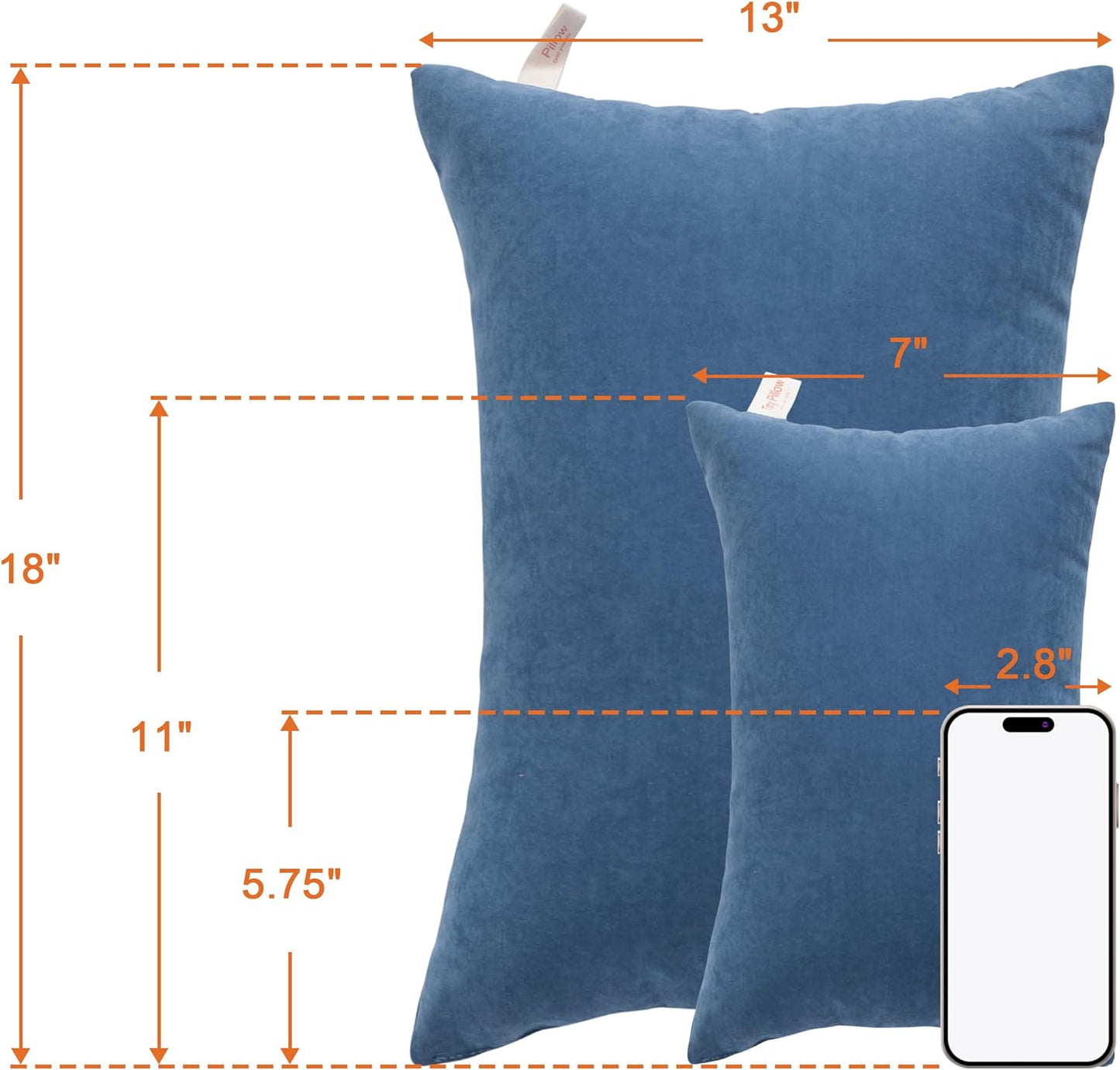 NTBAY Tiny Pillows, Down Alternative 7"x11" Microfiber Mini Pillow for Travel, Pets, Soft Machine Washable Small Pillows for Neck, Wrist, Lumbar and Knee, Denim Blue