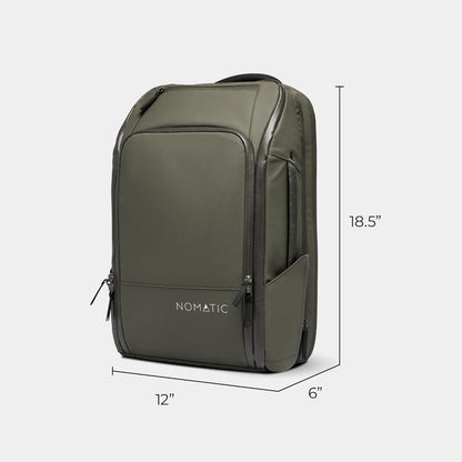 NOMATIC Travel Pack - 20L Water Resistant Laptop Bag - TSA-Ready Expandable Olive Backpack