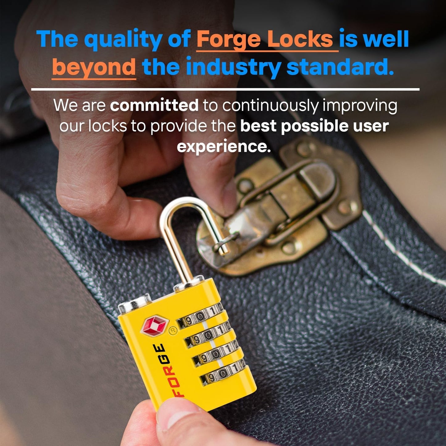 Forge Dual-Opening: Key or Combination Access Lock, TSA Approved Locks for Luggage, Pelican case, Travel, Gym, School, Stainless Steel Shackle.(Yellow, 4 Pk)