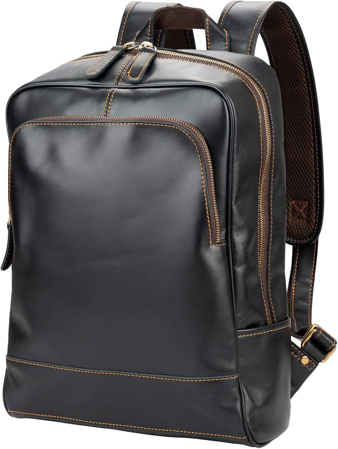 Leather Backpack for Men 15.6" Laptop Backpack 100% Madagascar top-Grain Leather Backpack Black Medium Size