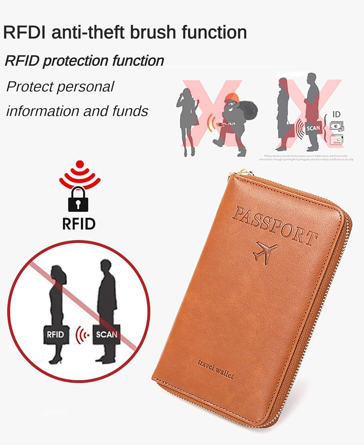 Rowgins Rfid Blocking Passport Holder Wallet, Rowgins Rfid Passport Holder with Zipper, PU Leather PassportHolder for Travel (GRAY)