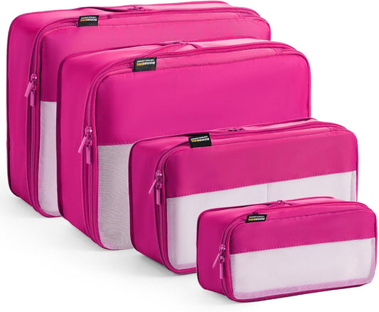 4 Set Compression Packing Cubes for Travel, Suitcases and Backpack Space Saving Organizers (Rose Red)
