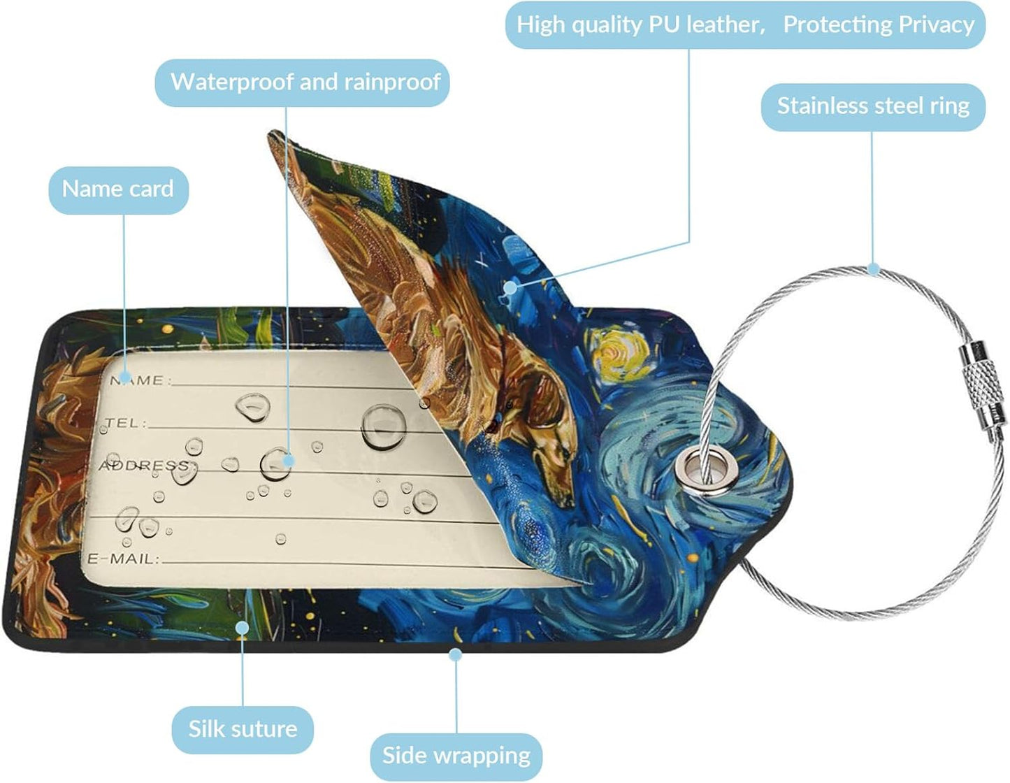 Fun Luggage Tags for Suitcases Leather Name Tag for Luggage Cute Travel Baggage Tags for Carnival Cruise Ships with Funny Patter 2pcs (Dog)