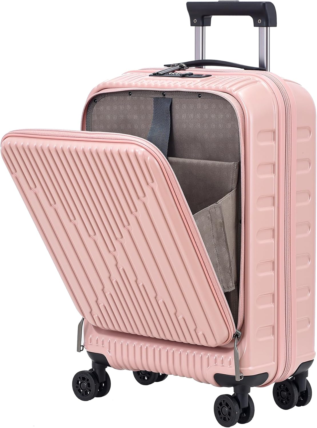 19 Inch Suitcase Hand Luggage with Front Pocket for 15.6" Laptop, 35 * 23 * 55cm, 43L, Ligthweight ABS+PC Hardshell Carry On, TSA Lock & YKK Zippers with HINOMOTO 360° Wheels, Pink