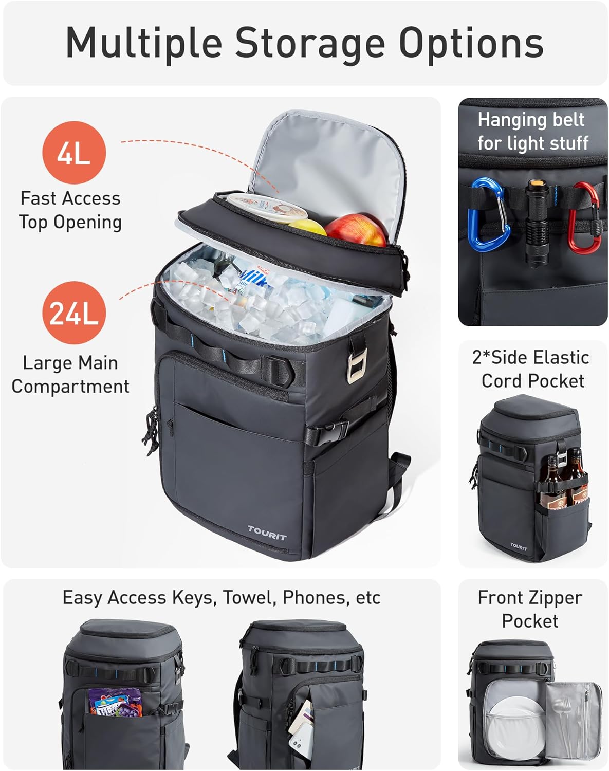 TOURIT 38 Cans Backpack Cooler: Leak Proof Waterproof 2 Insulated Compartments Soft Cooler Bag Beach Travel Camping Picnic