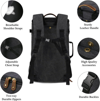 G-FAVOR Travel Backpack for Men, 40L Flight Approved Carry On Backpack, Water Resistant Canvas Weekender with 17.3" Laptop Sleeve, Convertible Duffel Bag for Airplane, Business & Travel