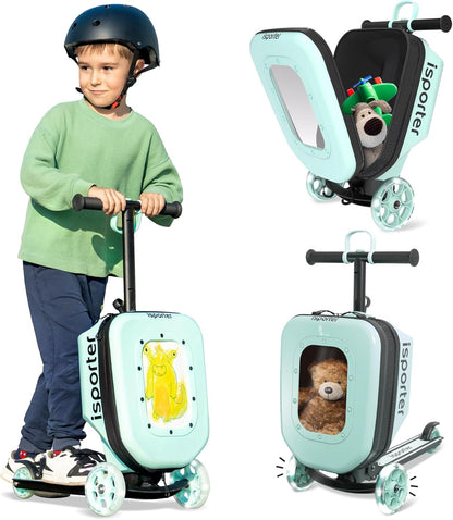 iSporter Luggage Scooter for Kids Ages 2-5 | Ride-On Suitcase Scooters for Boys Girls | Foldable & Height Adjustable, 110lbs Max