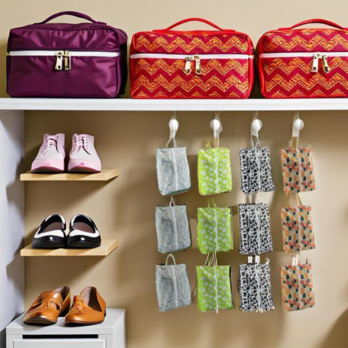 Travel Shoe Bags, Set of 12, Large Oxford Fabric Storage Bags with Zipper and Handle, Water-Resistant Pouches (Colorful patterns)