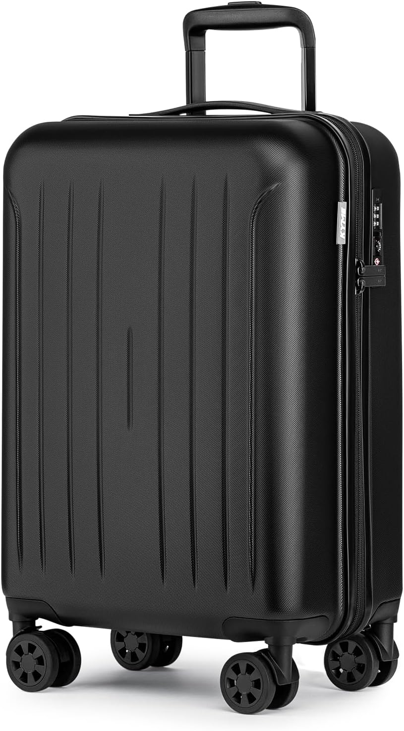 KYME Suitcase Hardshell With Double Spinner Wheels, PC+ABS TSA Lock Travel Luggage (Black, 20" Carry On)