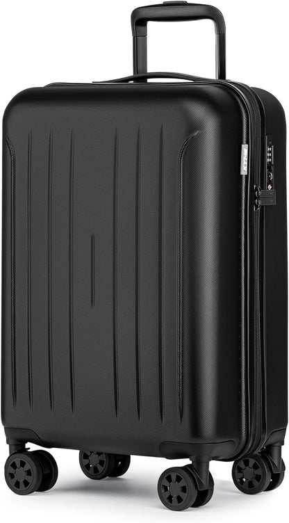 KYME Suitcase Hardshell With Double Spinner Wheels, PC+ABS TSA Lock Travel Luggage (Black, 20" Carry On)