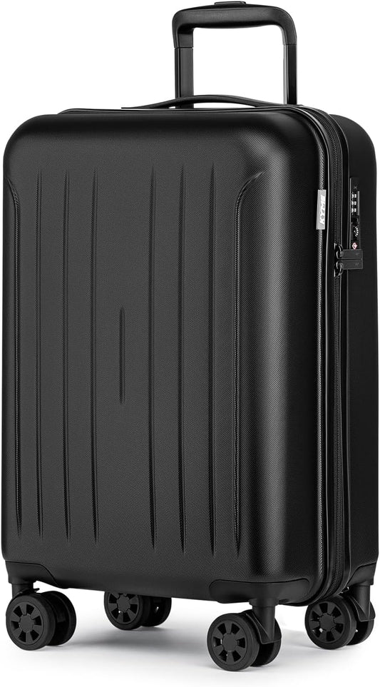 KYME Suitcase Hardshell With Double Spinner Wheels, PC+ABS TSA Lock Travel Luggage (Black, 20" Carry On)