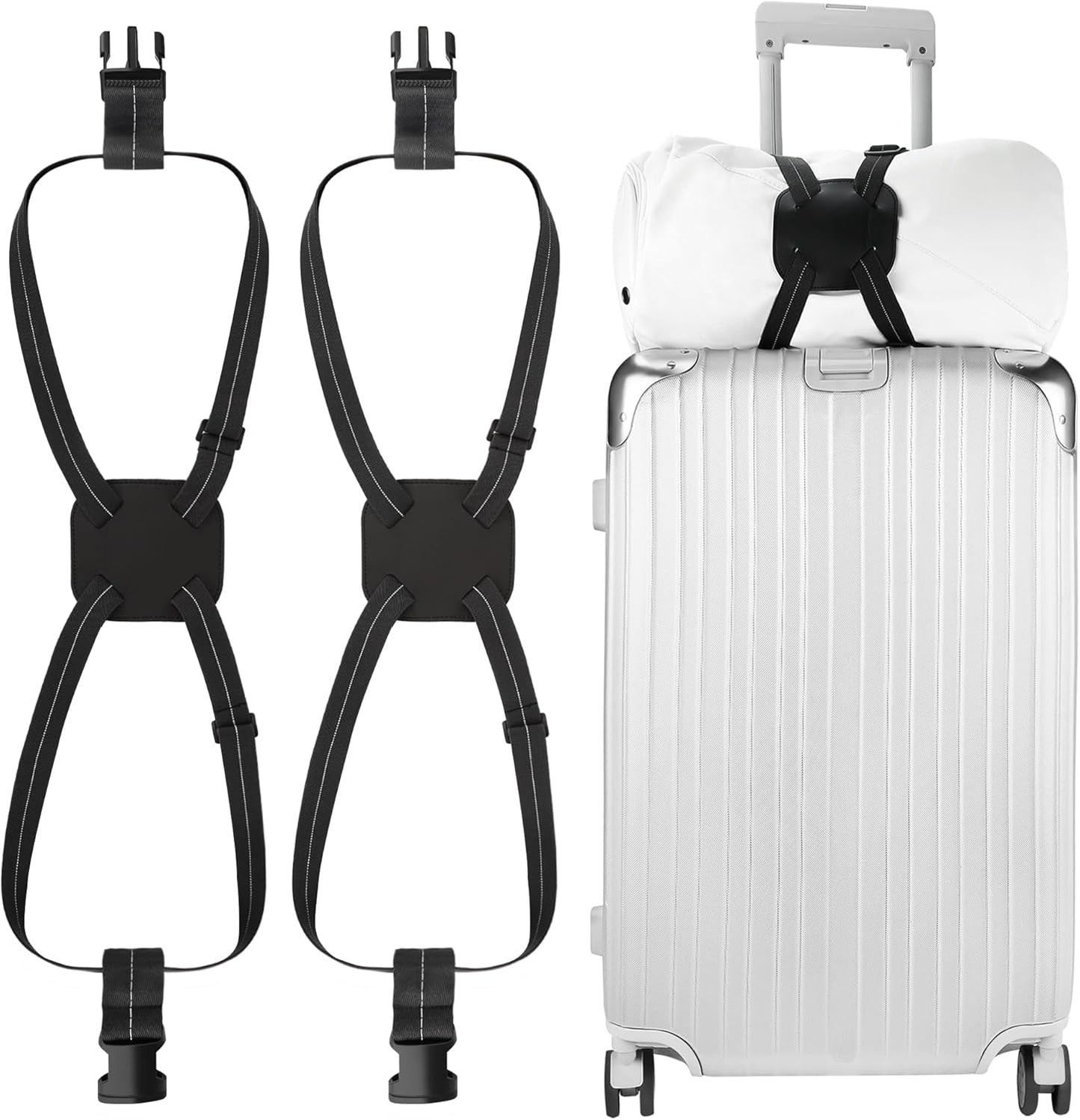 Luggage Bungee Straps for Attaching Bags - 2 Pack Adjustable Elastic Luggage Straps with Buckle, Black Luggage Strap for Suitcases Handle Carry on Add Bag, Backpack, Purse, Roller Bags, Handbag