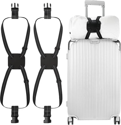 Luggage Bungee Straps for Attaching Bags - 2 Pack Adjustable Elastic Luggage Straps with Buckle, Black Luggage Strap for Suitcases Handle Carry on Add Bag, Backpack, Purse, Roller Bags, Handbag