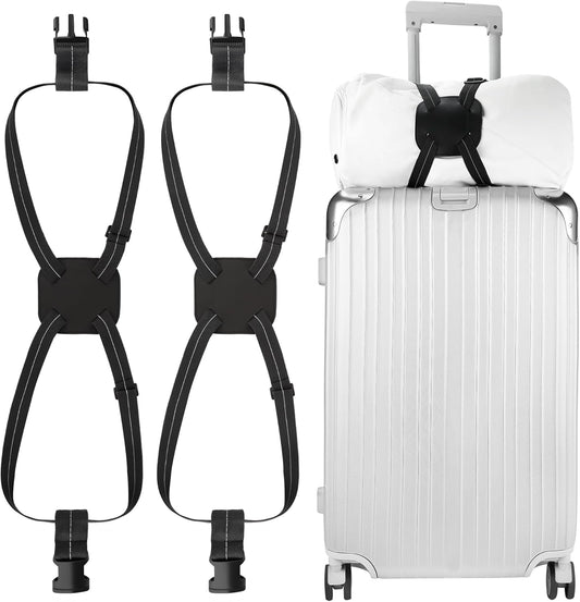 Luggage Bungee Straps for Attaching Bags - 2 Pack Adjustable Elastic Luggage Straps with Buckle, Black Luggage Strap for Suitcases Handle Carry on Add Bag, Backpack, Purse, Roller Bags, Handbag