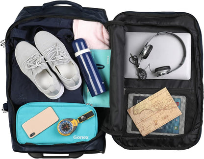 Gonex Rolling Duffle Bag with Wheels, 70L Water Repellent Wheeled Travel Duffel Luggage with Rollers 25 inch, Navy
