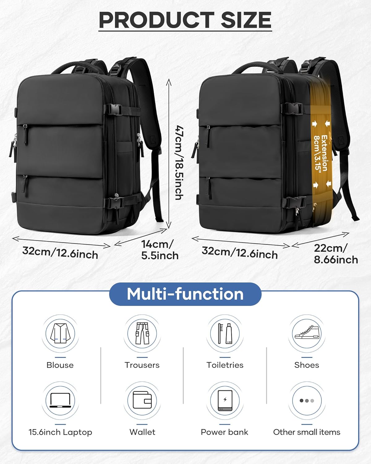 Black Vacuum Backpack With Vacuum Compression,Expanded Travel Laptop Backpacks For Women Men,Carry On Backpack Airback Backpacks With Pump Seal Packing, Personal Item Travel Bag