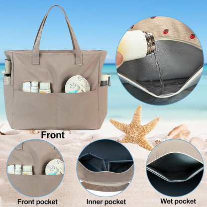 Waterproof Beach Tote Pool Bags for Women Ladies Extra Large Gym Tote Carry On Bag With Wet Compartment for Weekender Travel