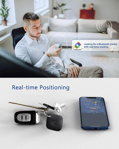 Real-time Positioning Air Tracker Tag, Key Finder, Work with Google Find Hub(Only for Android, Not for iOS), Bluetooth Tracker for Luggage, Backpack etc, 4 Pack Black
