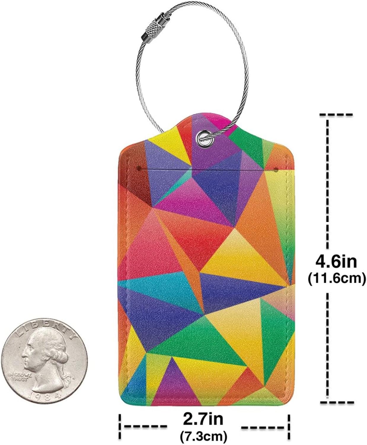2 Pcs Luggage Tags for Suitcases Unique, Bright Rainbow Leather Baggage Tag with Colorful Geometric Pattern, Identifiers Tags with Privacy Name Address Labels & Durable Steel Loop for Women Men Travel