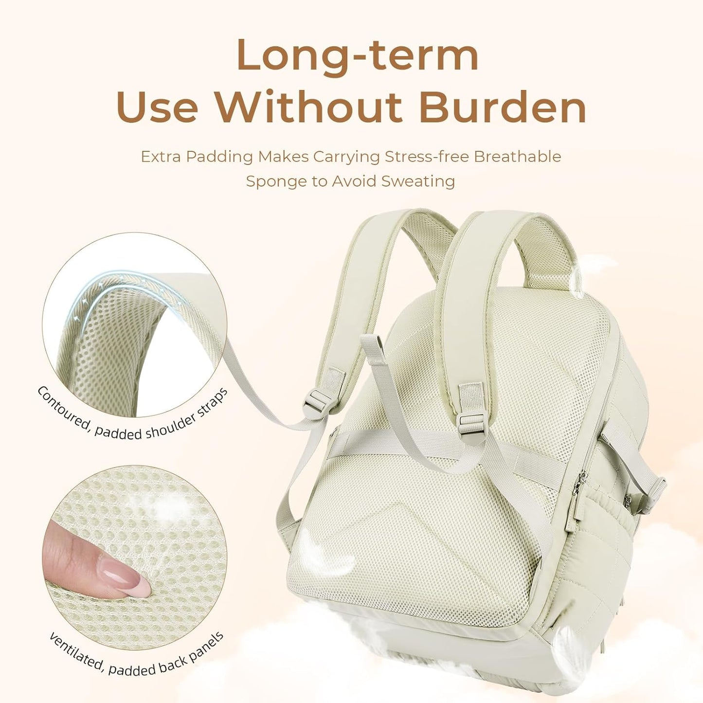 CLUCI 17.3 Inch Laptop Backpack for Women, Anti Theft Travel Backpack, Puffer Quilted Work Backpack, Water Resistant College Bookbag, Carry on backpack with RFID (Beige)