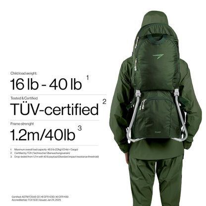 Vandra™ Forest - Scandinavian Hiking Baby Carrier Backpack - Gravity Lock™ Hard-Shell Frame - Nest Child Carrier for Toddler & Kids - Dust Bag, Alu Tag & More Included