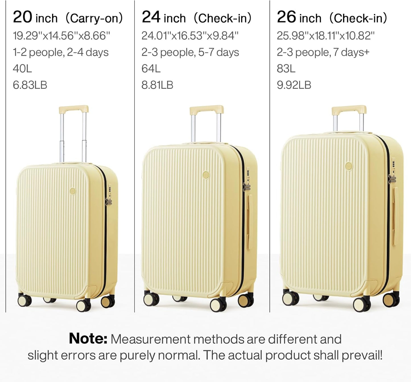 mixi 24 Inch Checked Luggage PC Hardshell Suitcases with Wheels for Travel Woman Men, Lark Yellow
