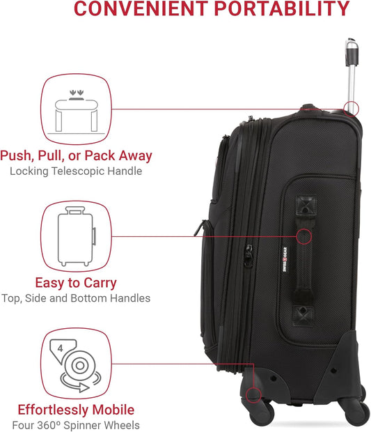 SwissGear Sion Softside Expandable Luggage, Black, Carry-On 21-Inch