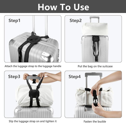 Luggage Bungee Straps for Attaching Bags - 2 Pack Adjustable Elastic Luggage Straps with Buckle, Black Luggage Strap for Suitcases Handle Carry on Add Bag, Backpack, Purse, Roller Bags, Handbag