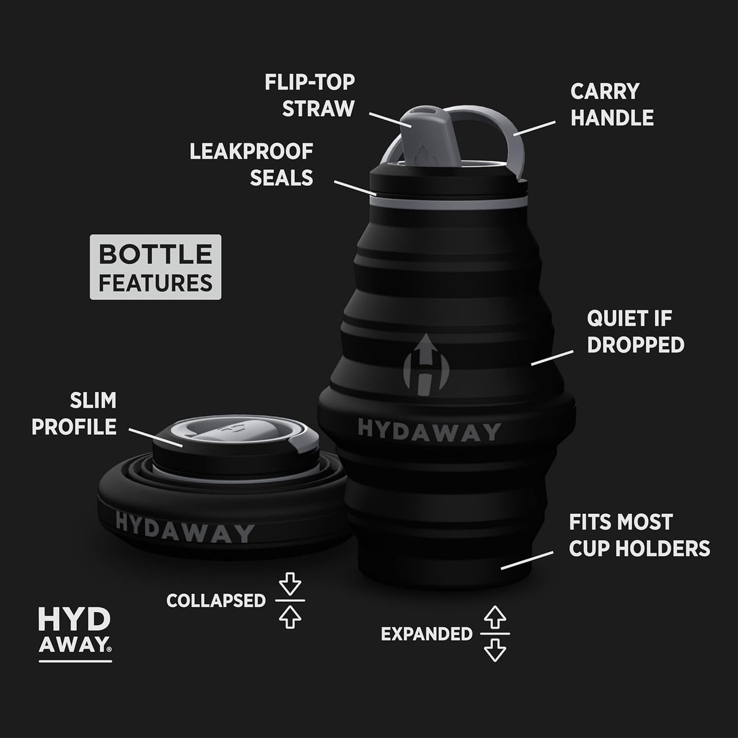 HYDAWAY 17oz Collapsible Water Bottle - BPA-Free, Leakproof, Lightweight, and Space-Saving - Perfect for Travel, Hiking, and Everyday Hydration