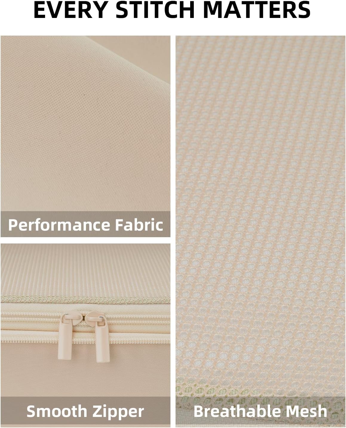 6 Set Compression Packing Cubes for Travel, Large Medium Small Luggage Organizers, Storage Bags for Clothes (6 Pack, Classic Khaki)