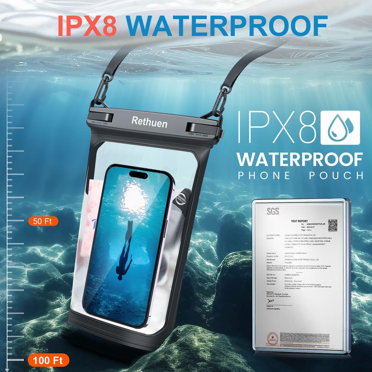 Large Floating Waterproof Phone Pouch, 2Pack Cell Phone Dry Bag for iPhone 16 15 14 13 12 Pro Max Galaxy S24 S23 S22 All Phones, Float Water Proof Bag for Beach Water Park (Black + Pink)