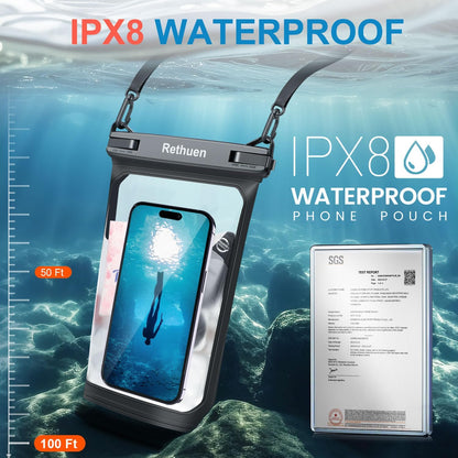 Large Floating Waterproof Phone Pouch, 2Pack Cell Phone Dry Bag for iPhone 16 15 14 13 12 Pro Max Galaxy S24 S23 S22 All Phones, Float Water Proof Bag for Beach Water Park (Black + Pink)