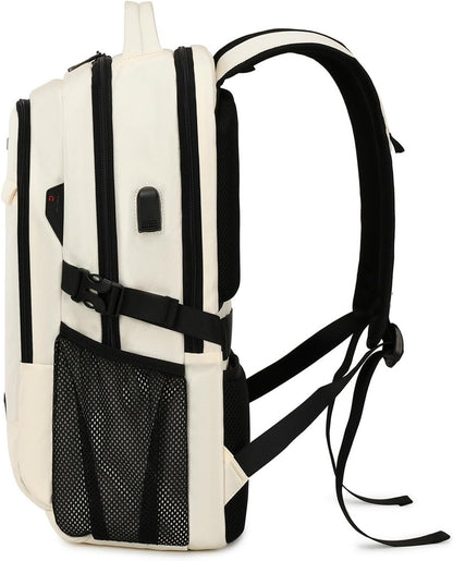 DUSLANG 17 Inch Laptop Backpack for Travel Water Resistant College Backpack for Women Laptop Bag with USB Charging Port,Beige A