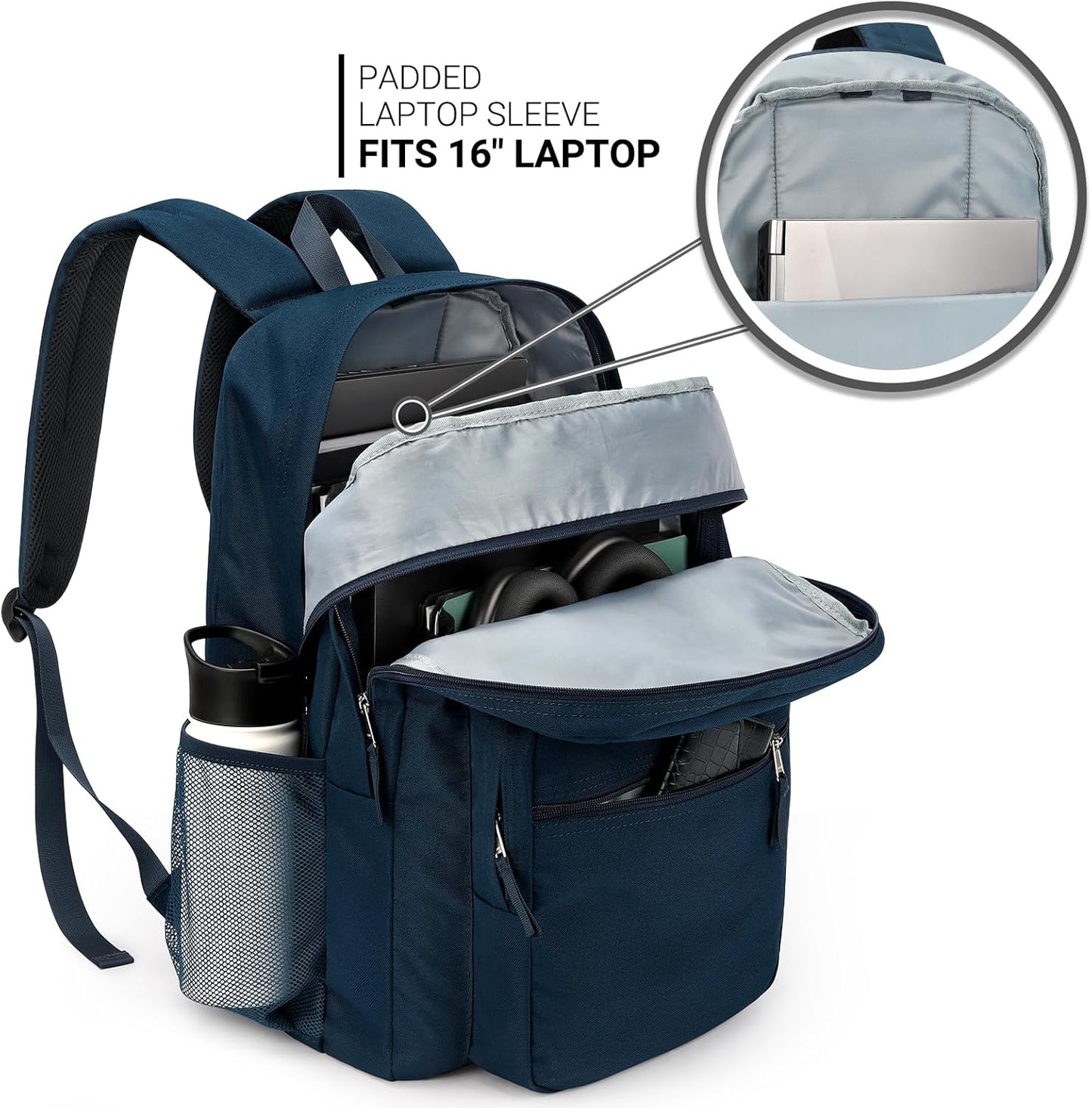 ZORFIN 36L Backpack for College, and Travel: Water Resistant Bookbag - Steel blue