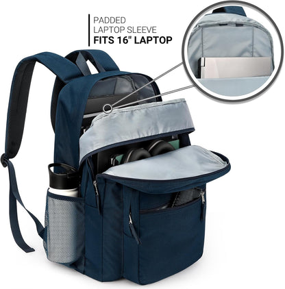 ZORFIN 36L Backpack for College, and Travel: Water Resistant Bookbag - Steel blue