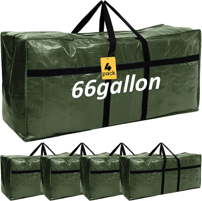 4 Pcs 66 Gallon Large Moving Bags with Zipper and Handles Foldable Storage Duffle Bags Heavy Duty Extra Large Totes for College Dorm Travel Clothes Blankets Bedding Moving (Green)
