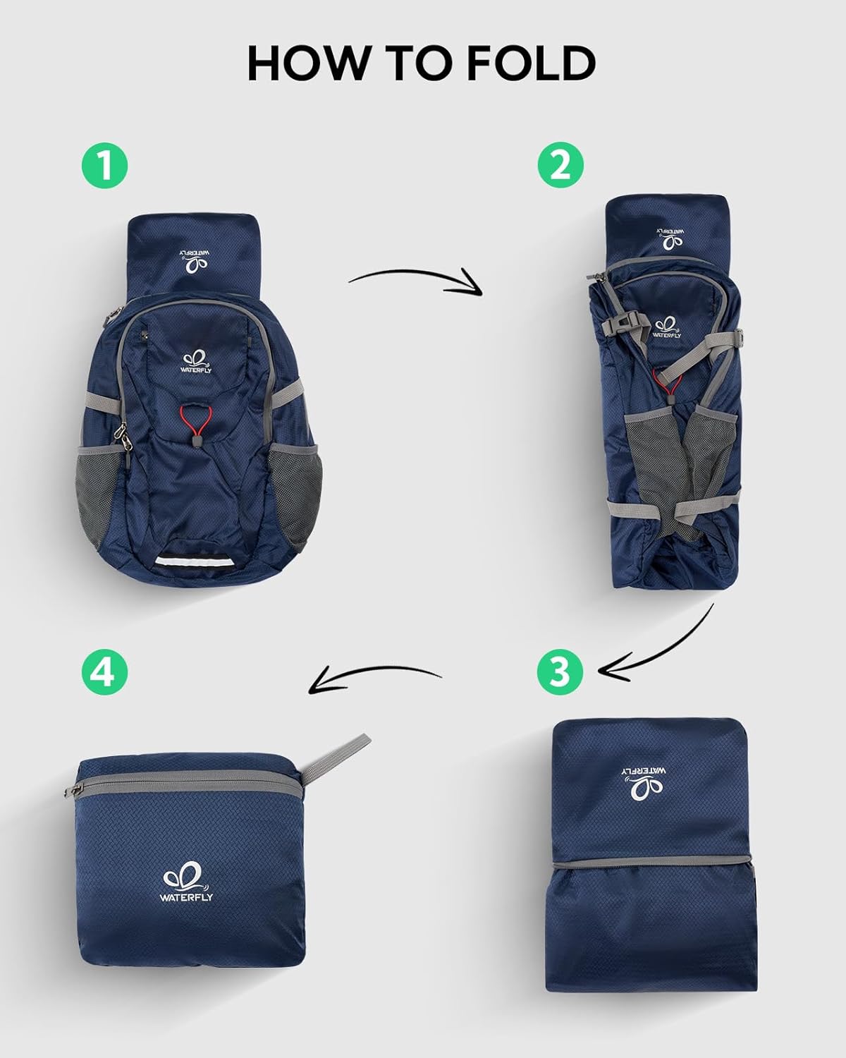 WATERFLY Lightweight Packable Hiking Backpack: 30L Foldable Travel Daypack Ultralight Camping Day Pack for Woman Man