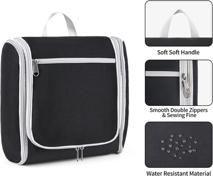 Della Gao Hanging Toiletry Bag for Men and Women, Large Capacity Cosmetics Makeup Bag Toiletries Organizer, Bathroom Bag, Water-Resistant Nylon, Black